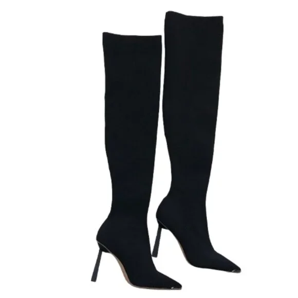 Like New - Aldo Crulla Over-The-Knee Boots In Black Stretch Knit Size 7 - Picture 3 of 16